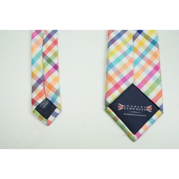 Charles tyrwhitt Vibrant Multicolor Plaid Woven 100% Silk Tie - Picture 5 of 6